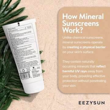 EEZYSUN Mineral SPF 50 Sunscreen | Infused with Aloe Vera | Vegan and Cruelty-Free | Hawaii 104 Reef Act Compliant | Broad Spectrum with UVA/UVB Protection | Natural & Non-Oily | 3.3 FL OZ