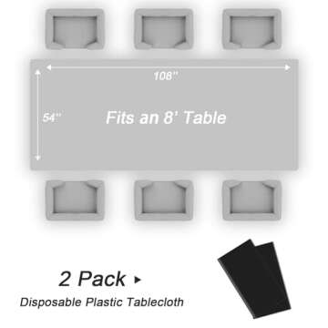 QIKSION 2 Pack Black Plastic Tablecloth Disposable Table Covers Black Table Cloths for Parties BBQ Picnic Birthday Baby Shower Wedding, Fits 6 to 8 Foot Rectangle Tables (54 × 108 Inch)