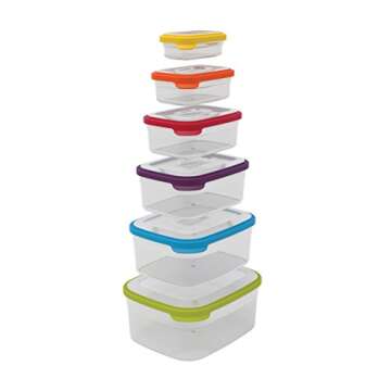 Joseph Joseph Nest Plastic Food Storage Containers Set with Lids Airtight Microwave Safe, 12-Piece, Multi-color