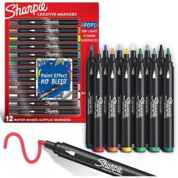 Vibrant SHARPIE Acrylic Art Markers - 12-Pack with Bullet Tip