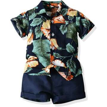 JunNeng Toddler Boys Hawaiian Outfit - Floral Set