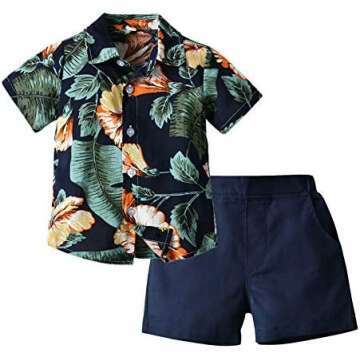 JunNeng Toddler Boys Hawaiian Outfit - Floral Set