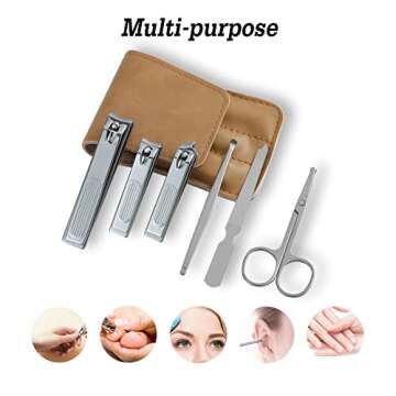 Nail Clipper Set, 6 Pcs Toenail Clippers, Stainless Steel Fingernail Clipper, and PU Leather Manicure Set, Gift Ideas (Beige)