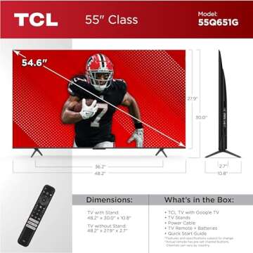 TCL 55-Inch Q65 QLED 4K UHD Smart TV with Google TV (55Q651G, 2024 Model) Dolby Vision, Dolby Atmos, HDR Pro+, Game Accelerator Enhanced Gaming, Voice Remote, Works with Alexa, Streaming Television