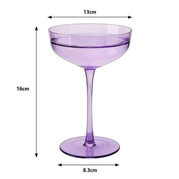 The Wine Savant Colored Coupe Glass | 7oz | Set of 4 Colorful Champagne & Cocktail Glasses, Fancy Manhattan, Crystal Martini, Cocktails Set, Margarita Bar Glassware Gift, Vintage (Lavender Purple)