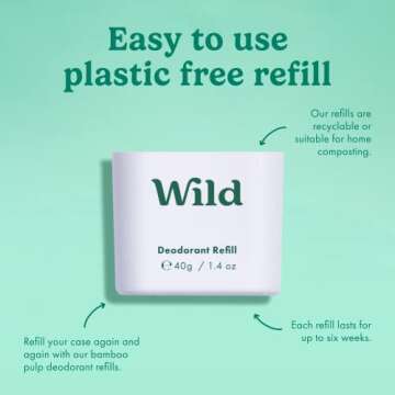 Wild - Natural Refillable Deodorant - Vegan & Eco-Friendly - Aluminum Free - Long Lasting Protection - Natural Ingredients - Starter Kit - Aqua Case, Fresh Cotton & Sea Salt Refill - 1.4oz