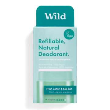 Wild - Natural Refillable Deodorant - Vegan & Eco-Friendly - Aluminum Free - Long Lasting Protection - Natural Ingredients - Starter Kit - Aqua Case, Fresh Cotton & Sea Salt Refill - 1.4oz