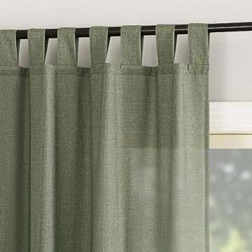 No. 918 Trevor 2-Pack Heathered Linen Texture Semi-Sheer Tab Top Curtain Panel Pair, 40" x 84, Moss Green