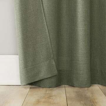 No. 918 Trevor 2-Pack Heathered Linen Texture Semi-Sheer Tab Top Curtain Panel Pair, 40" x 84, Moss Green