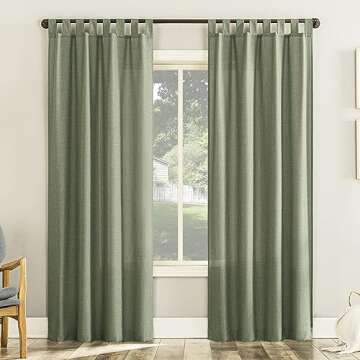 No. 918 Trevor 2-Pack Heathered Linen Texture Semi-Sheer Tab Top Curtain Panel Pair, 40" x 84, Moss Green