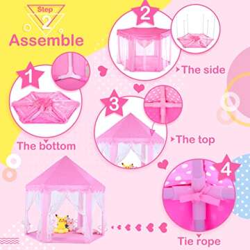 Moncoland Princess Castle Girls Play Tent Toy, Kids Large Fairy Playhouse Tent with Star Lights, Gift for Children Toddlers Indoor and Outdoor Games