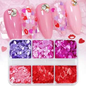 Valentine's Day Nail Art Glitter Sequins Kits - 3D Hearts