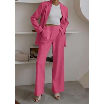 KIRUNDO Women's Business Casual Outfits Pant Suit Set One Button Blazer and Pants Suits Teacher Outfits for Women 2025 Professional Clothes(Rose Red, Small)