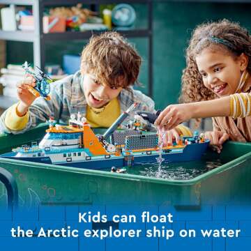LEGO City Arctic Explorer Ship 60368 Building Toy Set, Fun Toy Gift for 7 Year Old Boys and Girls, with a Floatable Boat, Helicopter, Dinghy, ROV Sub, Viking Shipwreck, 7 Minifigures and an Orca