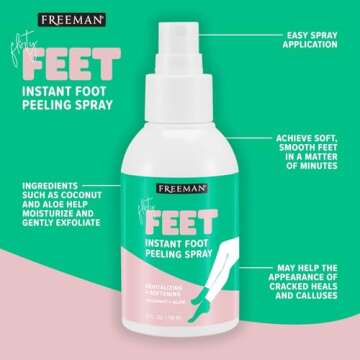 Freeman Flirty Feet Instant Foot Peeling Spray, Exfoliating Foot Mask For Summer, Moisturizing & Smooth Dry, Cracked Heels, Remove Dead Skin Quickly, Cruelty-Free & Vegan, 4 fl.oz./ 118 ml Bottle