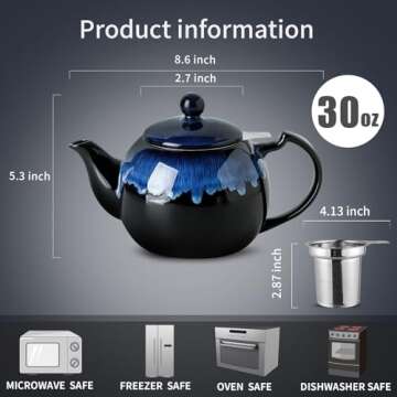 KOOV Reactive Glaze Ceramic Teapot - 34 oz Essential