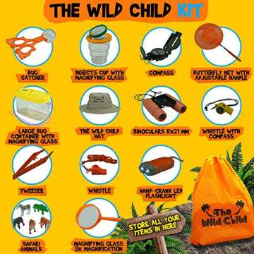 Kids Explorer Kit - Adventure Set with Bug Catcher Kit, Kids Binoculars & Safari Hat - Ideal Toy for Outdoor, Camping and Nature Exploration - Fun Gift for Boys & Girls Ages 4 to 12 - The Wild Child