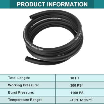 5/16 Inch ID Fuel Line Hose - 10FT Marine Grade Fuel Line with 10PCS Hose Clamps,300PSI High-Pressure Fuel Line for Automotive Fuel Systems Engines (5/16" ID-10Ft)