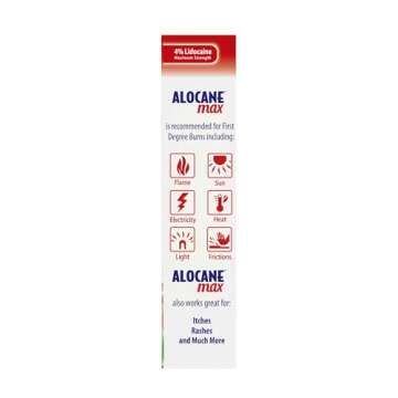 Alocane Emergency Burn Gel 4 Lidocaine Maximum Strength Fast Pain and Itch Relief for Minor Burns Sunburn Kitchen Radiation Chemical First Degree Burns First Aid Treatment Burn Care, 4 Fl Oz