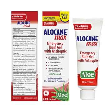 Alocane Emergency Burn Gel 4 Lidocaine Maximum Strength Fast Pain and Itch Relief for Minor Burns Sunburn Kitchen Radiation Chemical First Degree Burns First Aid Treatment Burn Care, 4 Fl Oz