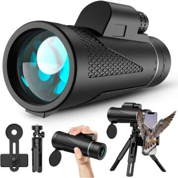 80x100 Monocular Telescope - Small Monoculars for Adults High Powered, Night Vision Compact Monocular for Smartphone Adapter, Handheld Telescope with Tripod for Bird Watching Hunting Camping Travel