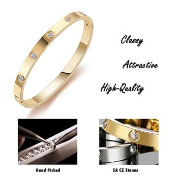 RIMRIVA Gold Bangle Bracelets for Women Trendy Love Stack Friendship Jewelry Stainless Steel Cubic Zirconia Stones Crystal Bracelet Anniversary Birthday Christmas Stocking Stuffers Adults Women