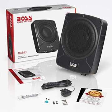 BOSS Audio Systems BAB10 Amplified Car Subwoofer - 1200 Watts Max Power, Low Profile, 10 Inch Subwoofer, Remote Subwoofer Control, Great for Vehicles That Need Bass But Have Limited Space