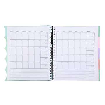 Mintra Office Durable PREMIUM Spiral Notebook, ((Sage Green, 5 Subject (8.5in x 11in)), Fabric Covered Coils, No Snags, College Ruled, Adjustable Pocket Dividers, Ruler, Organization, Student, School