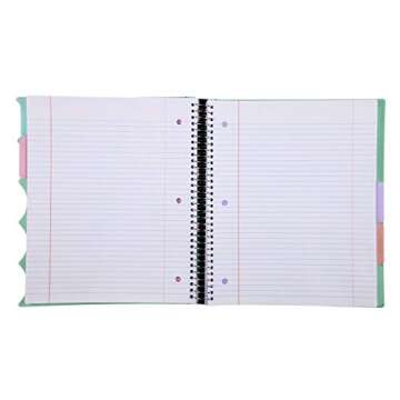 Mintra Office Durable PREMIUM Spiral Notebook, ((Sage Green, 5 Subject (8.5in x 11in)), Fabric Covered Coils, No Snags, College Ruled, Adjustable Pocket Dividers, Ruler, Organization, Student, School