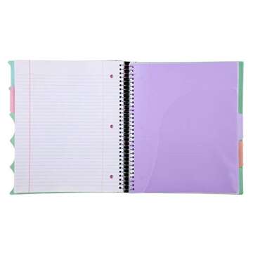 Mintra Office Durable PREMIUM Spiral Notebook, ((Sage Green, 5 Subject (8.5in x 11in)), Fabric Covered Coils, No Snags, College Ruled, Adjustable Pocket Dividers, Ruler, Organization, Student, School