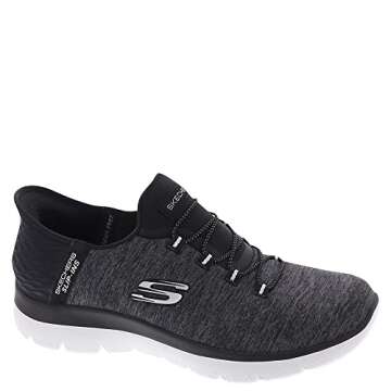 Skechers Women's Hands Free Slip Ins Summits Dazzling Haze Sneaker, Black White, 5