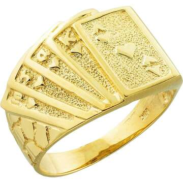 10K Yellow Gold Royal Flush Poker Ring Band