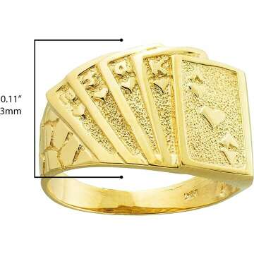 10K Yellow Gold Royal Flush Poker Ring Band