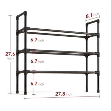 Sakugi Shoe Rack - 3-Tier Shoe Organizer, Heavy-Duty Metal Shoe Storage Shelf, Stackable Shoe Rack for Closet, Freestanding Shoe Rack for Entryway, Easy to Assemble, Black, Large