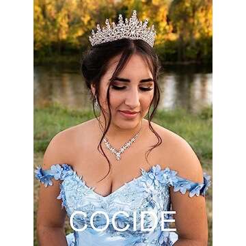 COCIDE Silver Tiara and Crown for Women Crystal Queen Crowns Rhinestone Princess Tiaras for Girl Bride Wedding Hair Accessories for Bridal Birthday Party Prom Halloween Cos-play Costume Christmas