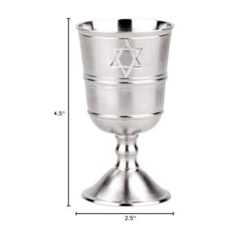 Zion Judaica Kiddush Cup Wine Goblet with Engraved Star of David Pewter Plated 4.5" Tall Holds 5 oz for Shabbat, Passover use