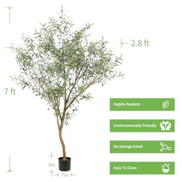 Realead Faux Olive Tree 7ft - Tall Olive Trees Artificial Indoor - Fake Potted Olive Silk Tree with Natural Olive Branches and Realistic Leaves - Artificial Olive Trees for Home Office Decor Indoor