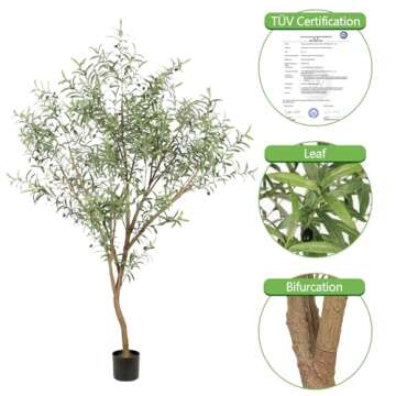 Realead Faux Olive Tree 7ft - Tall Olive Trees Artificial Indoor - Fake Potted Olive Silk Tree with Natural Olive Branches and Realistic Leaves - Artificial Olive Trees for Home Office Decor Indoor