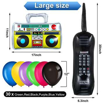 90's Party Decorations Back to The 80s 90s Banner Hip Hop Backdrop with Inflatable Radio Boombox Inflatable Mobile Phone Balloons for 80s 90s Party Themed Photo Booth Background Party Supplies