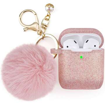 Filoto Case for Airpods, Airpod Case Cover for Apple Airpods 2&1 Charging Case, Cute Air Pods Silicone Protective Accessories Cases/Keychain/Pompom, Best Gift for Girls and Women, Rose Gold