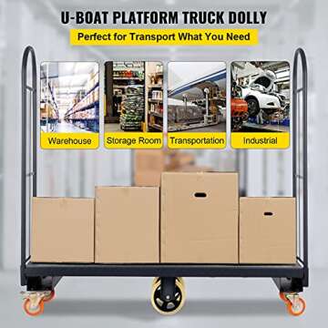 BestEquip 60Lx60H U-Boat Steel Cart 2000lbs Capacity U-Boat Cart Steel with Removable Handles U-Boat Platform Truck Dolly