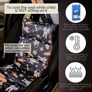 LITTLE BUM COOLERS Original Car Seat Cooler Washable Insulated Ice Pack Infant Car Seat Cooling Cushion Mat for Hot Weather Multifunctional Baby Cooling Pad (Space)