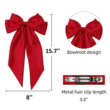 Hair Bows for Women Girls 8 PCS Hair Ribbon Bow Hair Clips with Long Tails Vintage Hair Accessories for Women