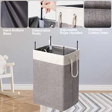 ELONG HOME Laundry Basket 2 Pack, 75L Laundry Hamper with Support Rods and Rope Handles, Freestanding Laundry Baskets, Linen Hampers for Laundry Room Bathroom Bedroom, Grey+Beige