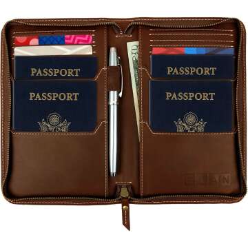 Leather Travel Wallet & Passport Holder, Brown Split Grain Leather