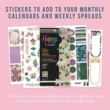 Happy Planner Sticker Pack for Calendars, Journals, and Diary Planners, Multicoloured Scrapbook Accessories, Made to Bloom Theme, Classic Size, 30 Sheets, 487 Total Stickers