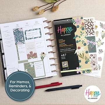 Happy Planner Sticker Pack for Calendars, Journals, and Diary Planners, Multicoloured Scrapbook Accessories, Made to Bloom Theme, Classic Size, 30 Sheets, 487 Total Stickers