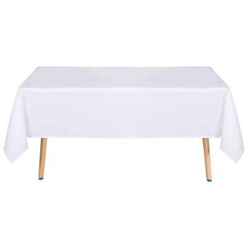 sancua Rectangle Tablecloth - 60 x 84 Inch - Stain and Wrinkle Resistant Washable Polyester Table Cloth, Decorative Fabric Table Cover for Dining Table, Buffet Parties and Camping, White