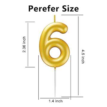 Gold Number 6 Candle Happy Birthday 3D Number Candles for Birthday Cake Party Decoration Wedding Anniversary Celebration Supplies