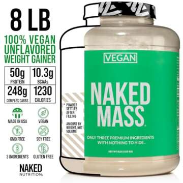 Naked Vegan Mass - Natural Vegan Weight Gainer Protein Powder - 8Lb Bulk, GMO Free, Gluten Free, Soy Free & Dairy Free. No Artificial Ingredients - 1,230 Calories - 11 Servings